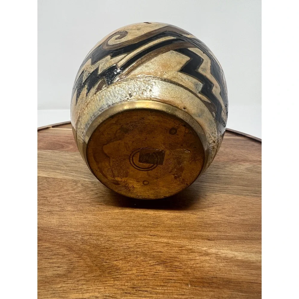 Vintage Decorative Vase Southwestern Geometric Design Brass